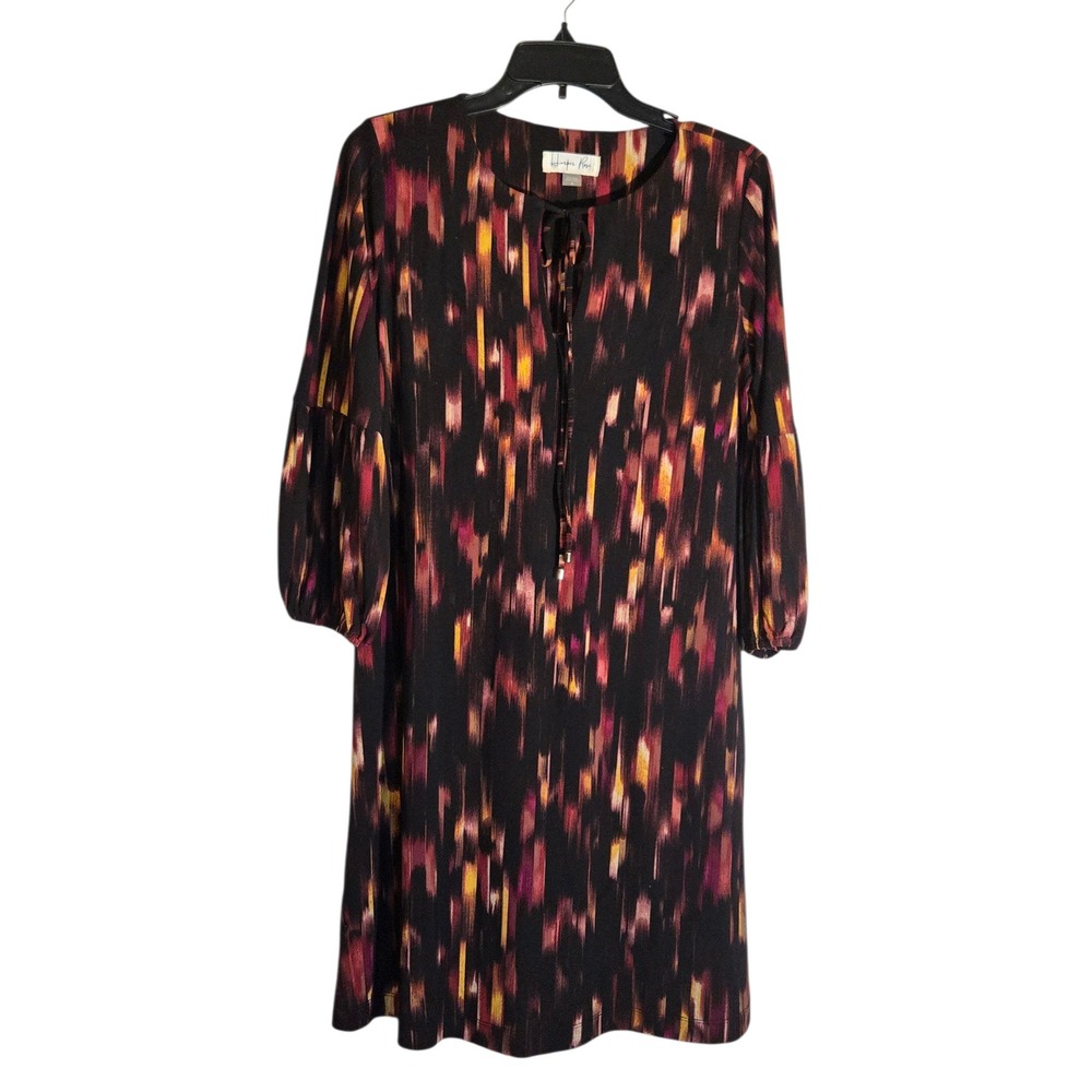 Harper Rose Women Abstract Ikat Print Tie Neck Puff Sleeve Shift Dress PL4FCEB2